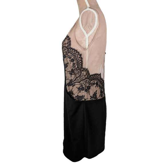 BCBG Max Azria "Avrey" NWT Black Beige Mesh Lace Nude Lining Dress 8 - Picture 3 of 13